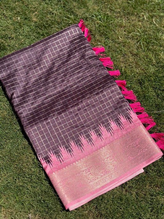 Brown Banarasi Silk Gadwal Pattu Saree by My Store