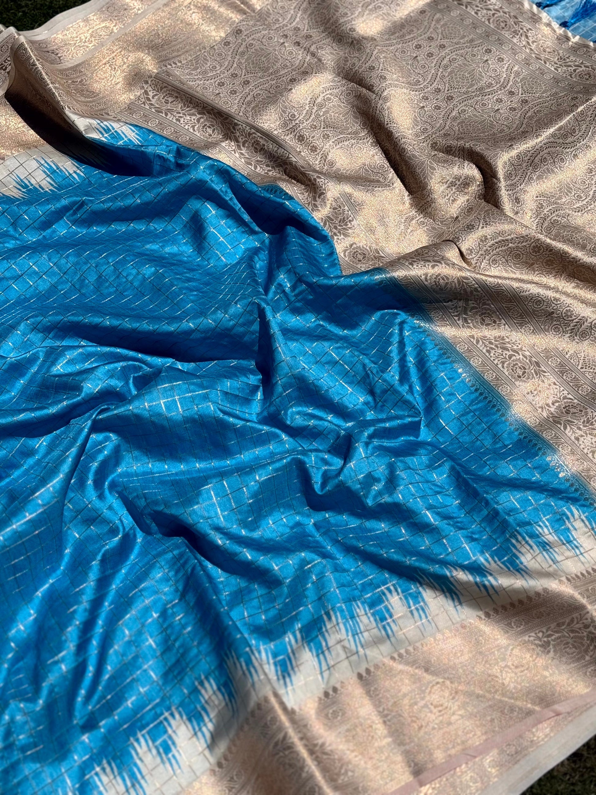 Sky Blue Banarasi Silk Gadwal Pattu Saree by My Store