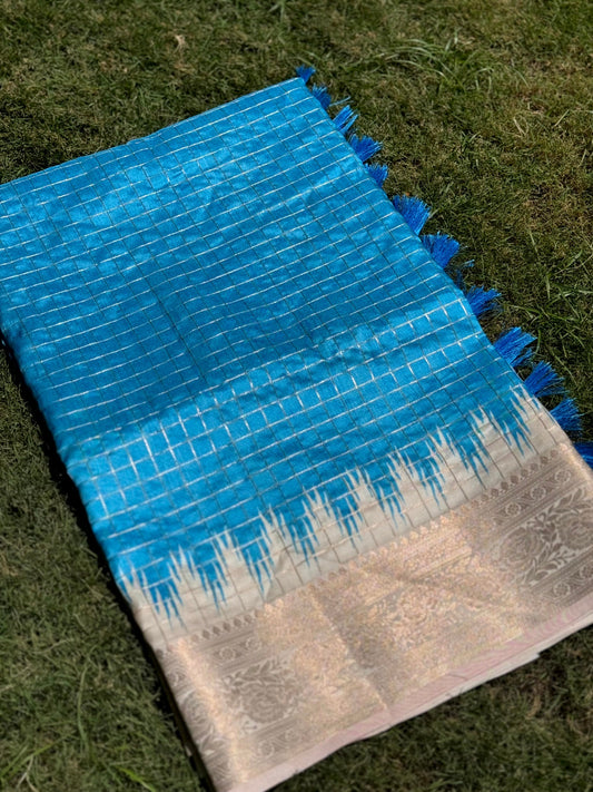 Sky Blue Banarasi Silk Gadwal Pattu Saree by My Store