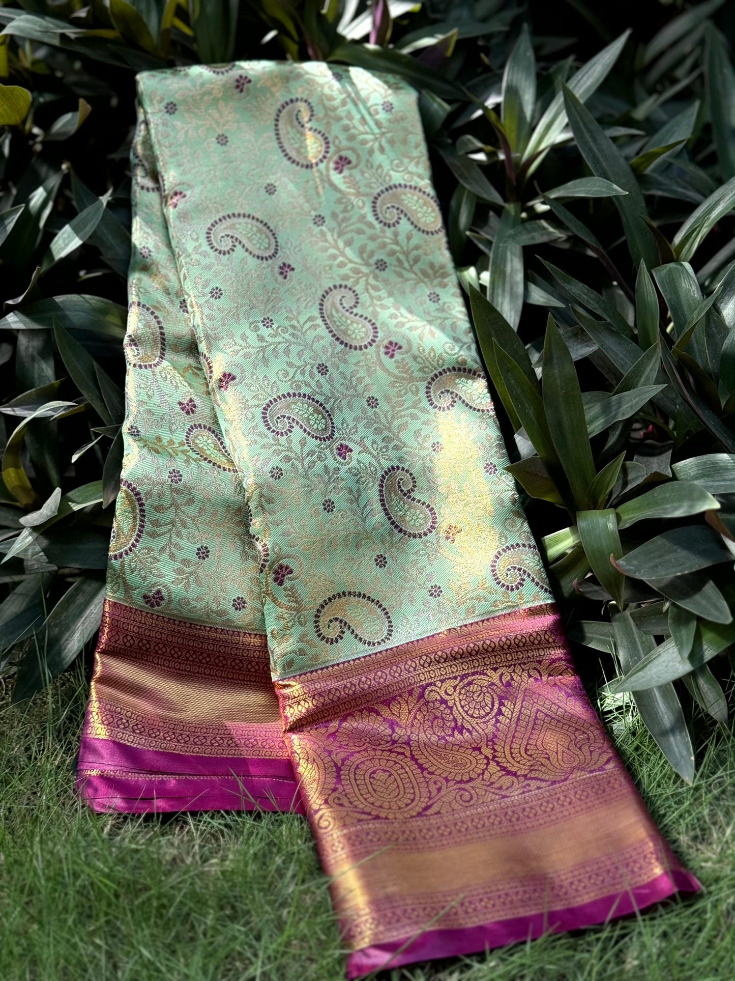 Light Green Dharmavaram Silk Saree by My Store