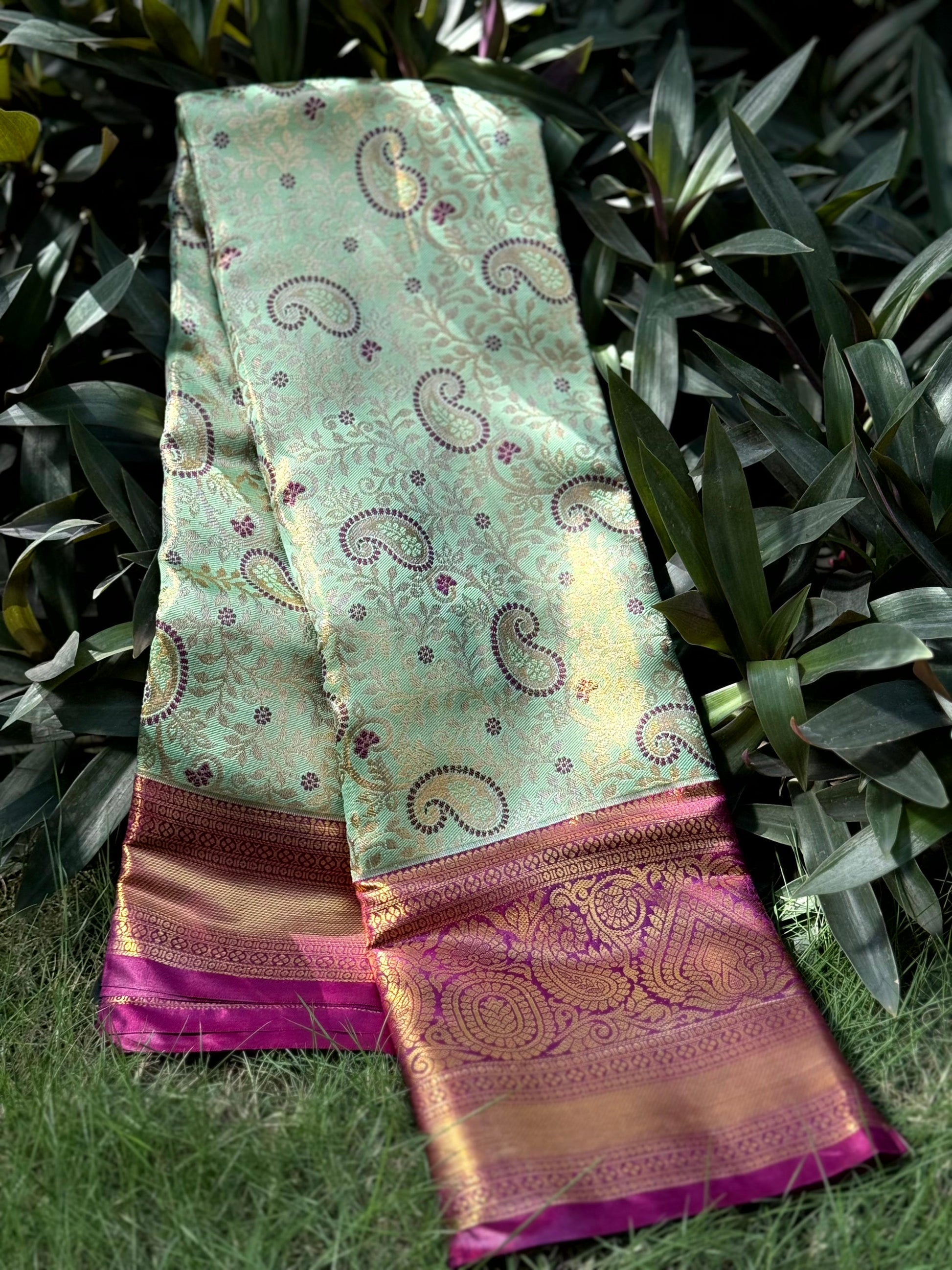 Light Green Dharmavaram Silk Saree by My Store