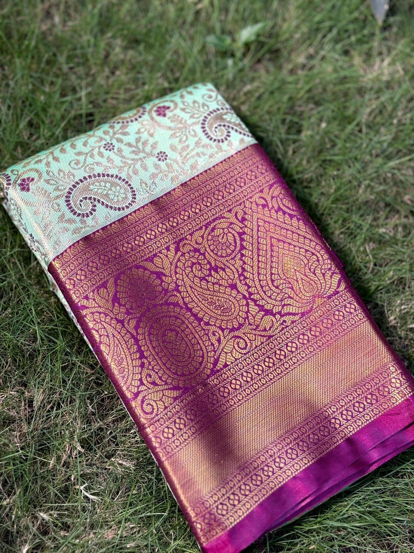 Light Green Dharmavaram Silk Saree by My Store