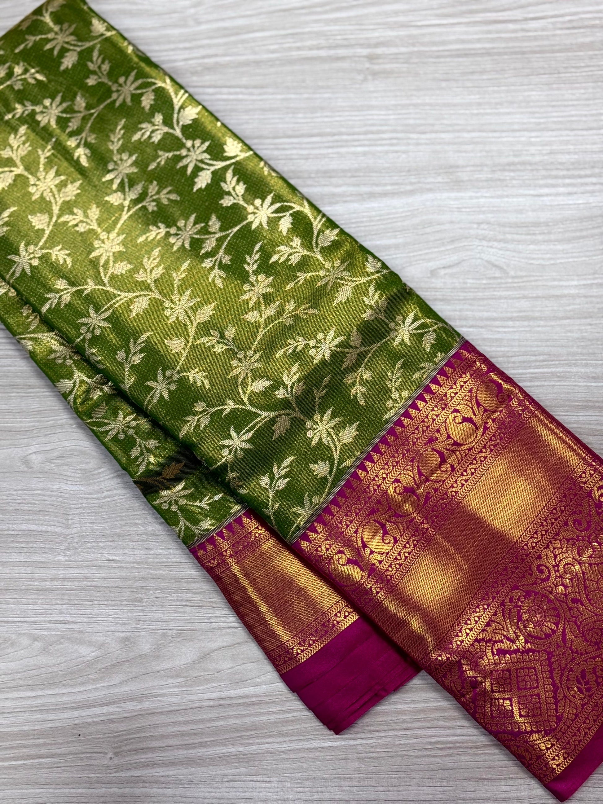 Lime Green Dharmavaram Silk Saree by My Store