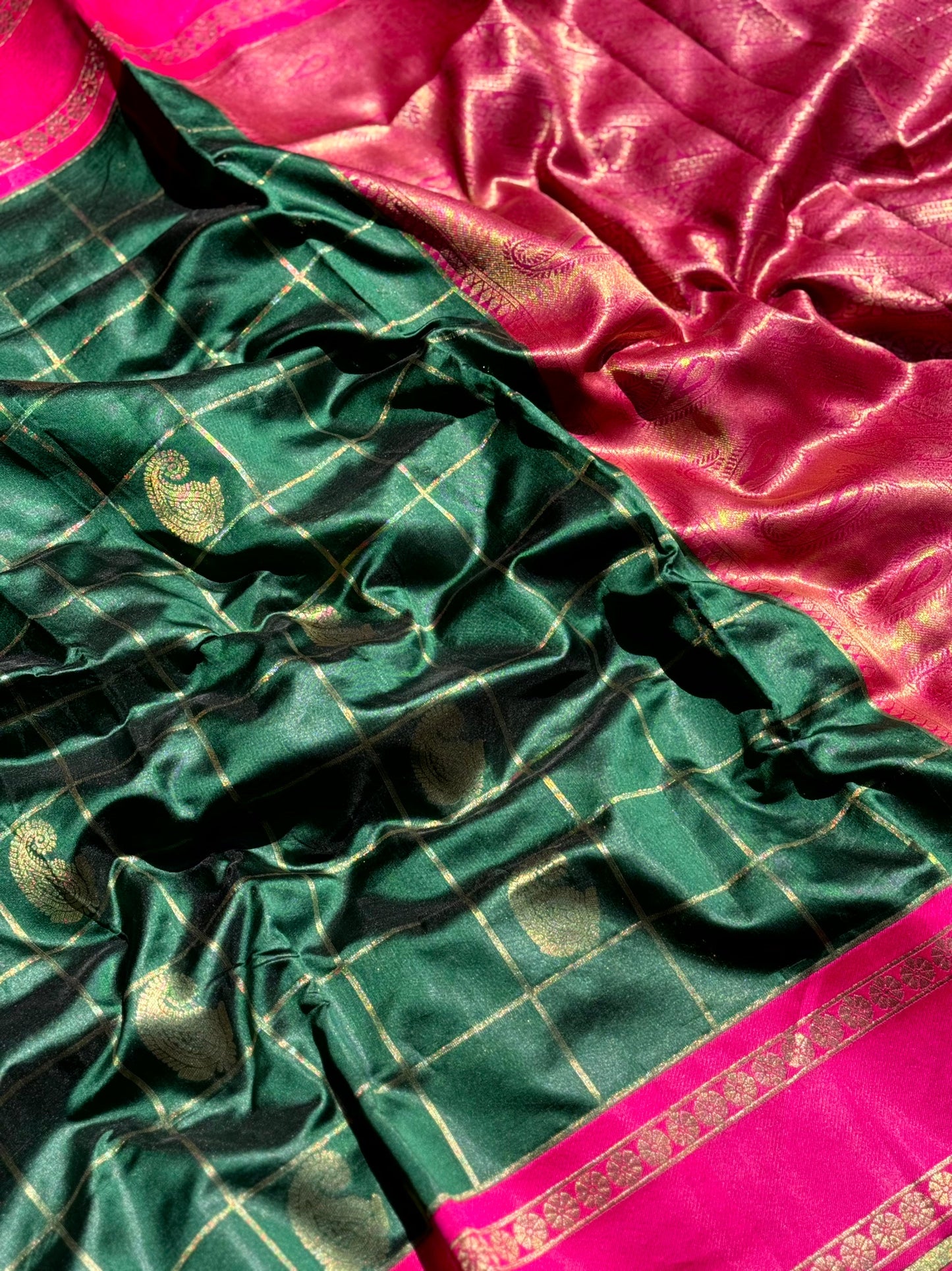 Intricate Paisley Silk Saree With Radiant Pink Pallu by My Store