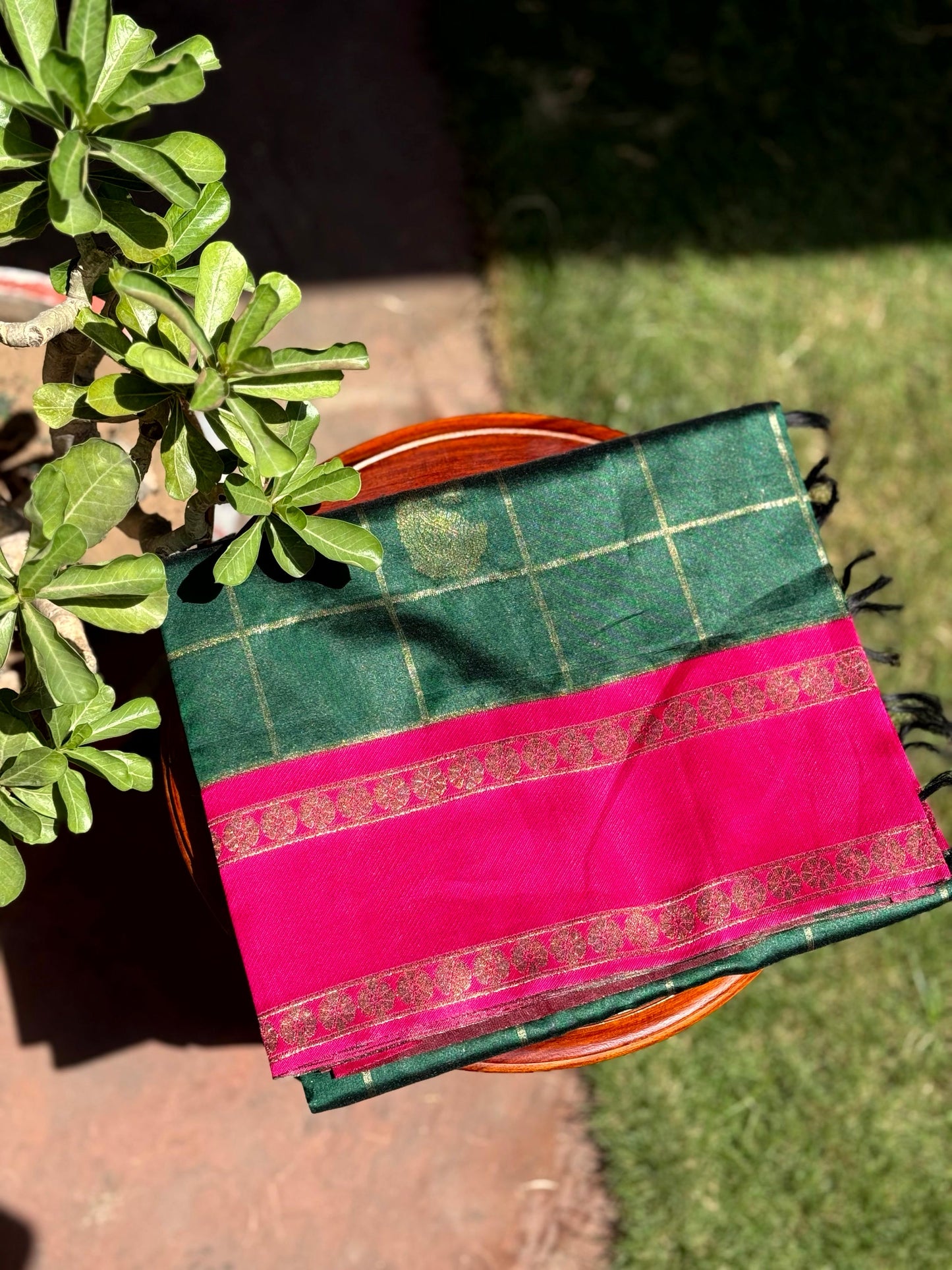 Intricate Paisley Silk Saree With Radiant Pink Pallu by My Store
