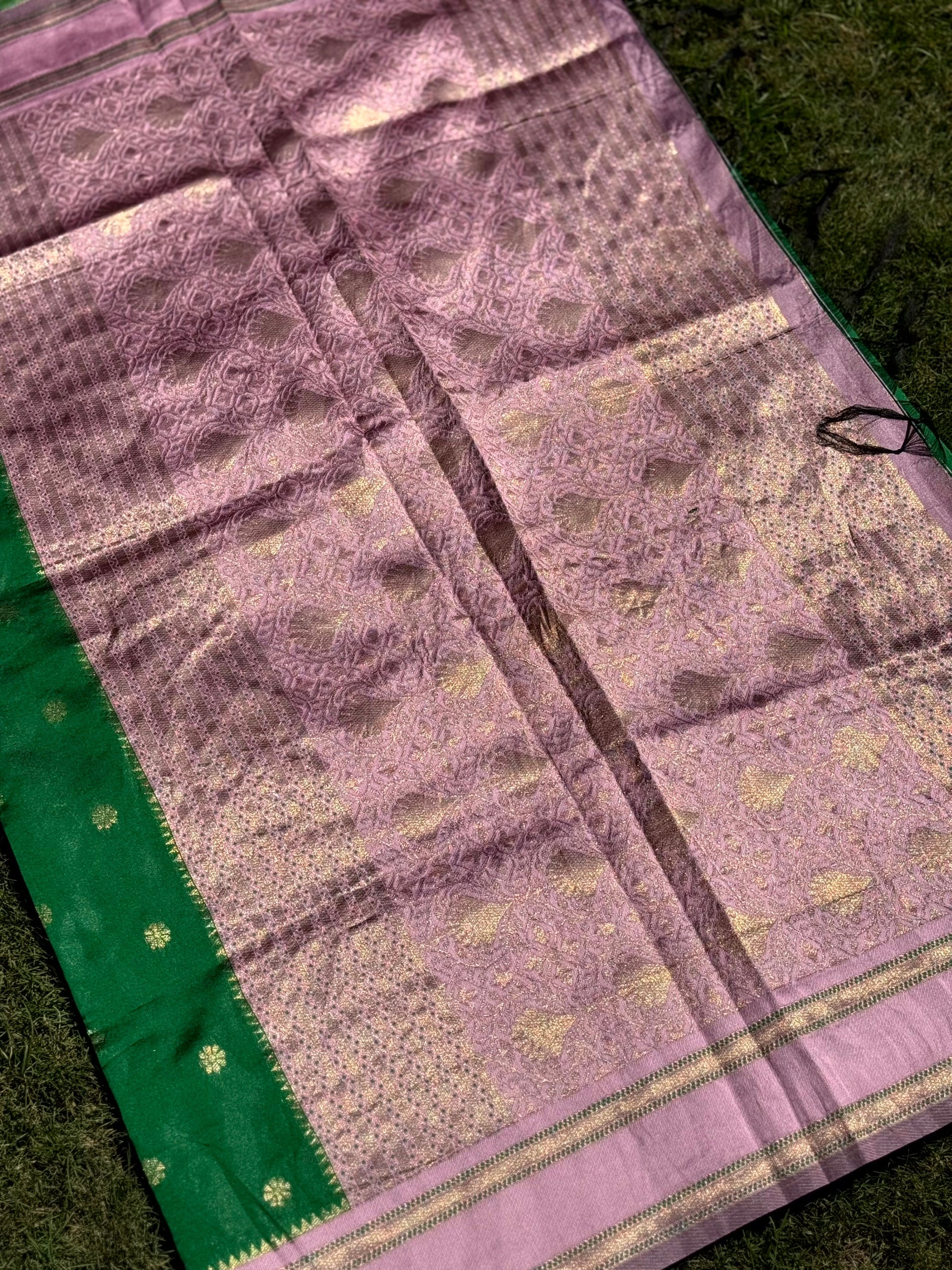 Green Silk Blend Floral Saree by My Store