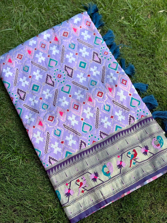 Light Lavender Patola Silk Zari Weaving Saree by My Store