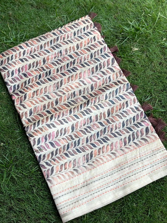 Soft Kota Tissue Leaf Print Saree by My Store