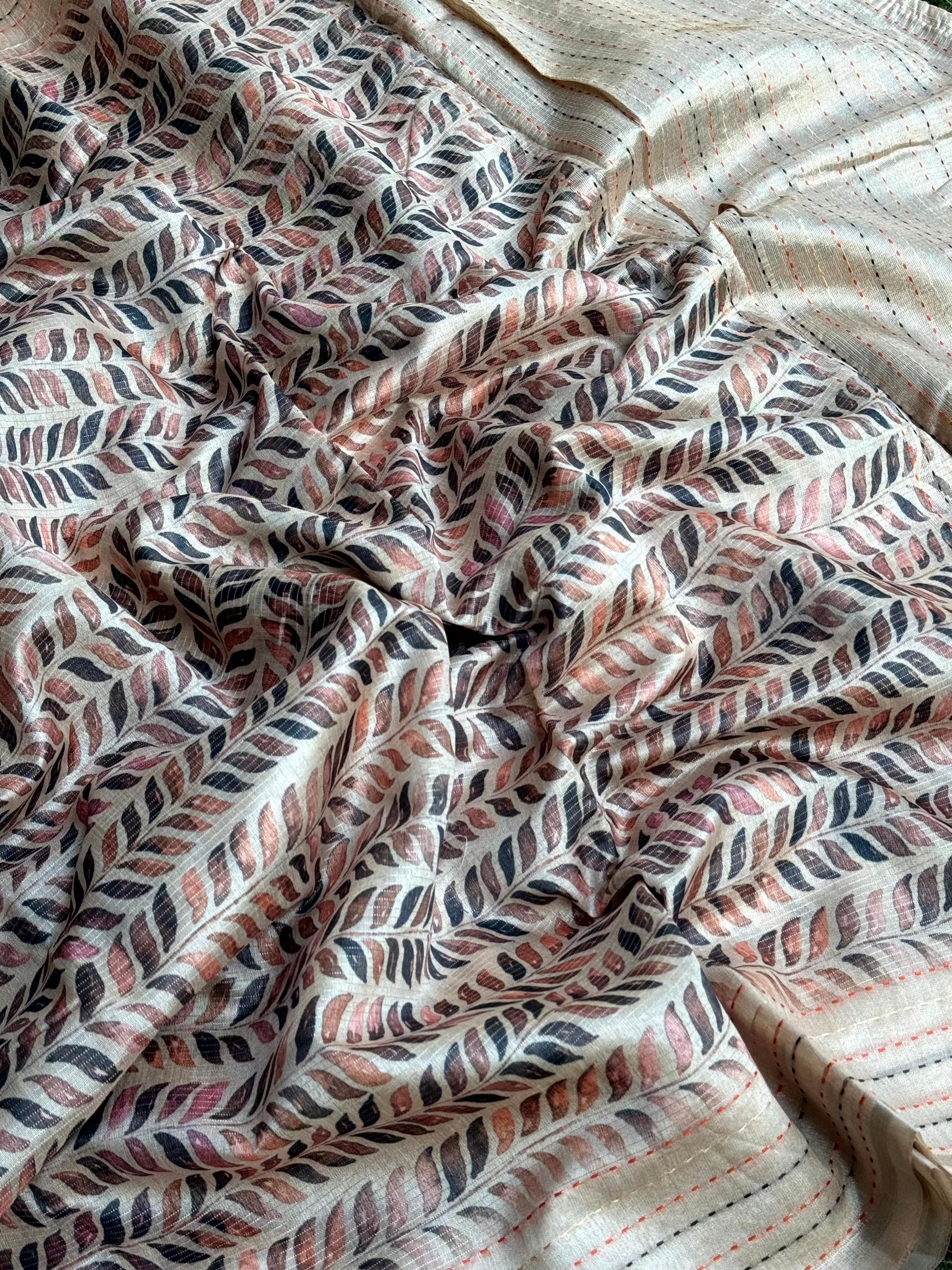 Soft Kota Tissue Leaf Print Saree by My Store