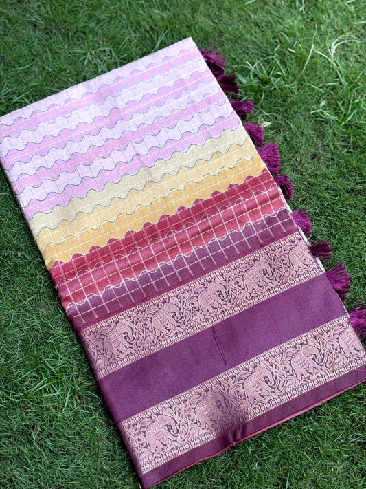 Radiant Soft Silk Rainbow Print Saree by My Store