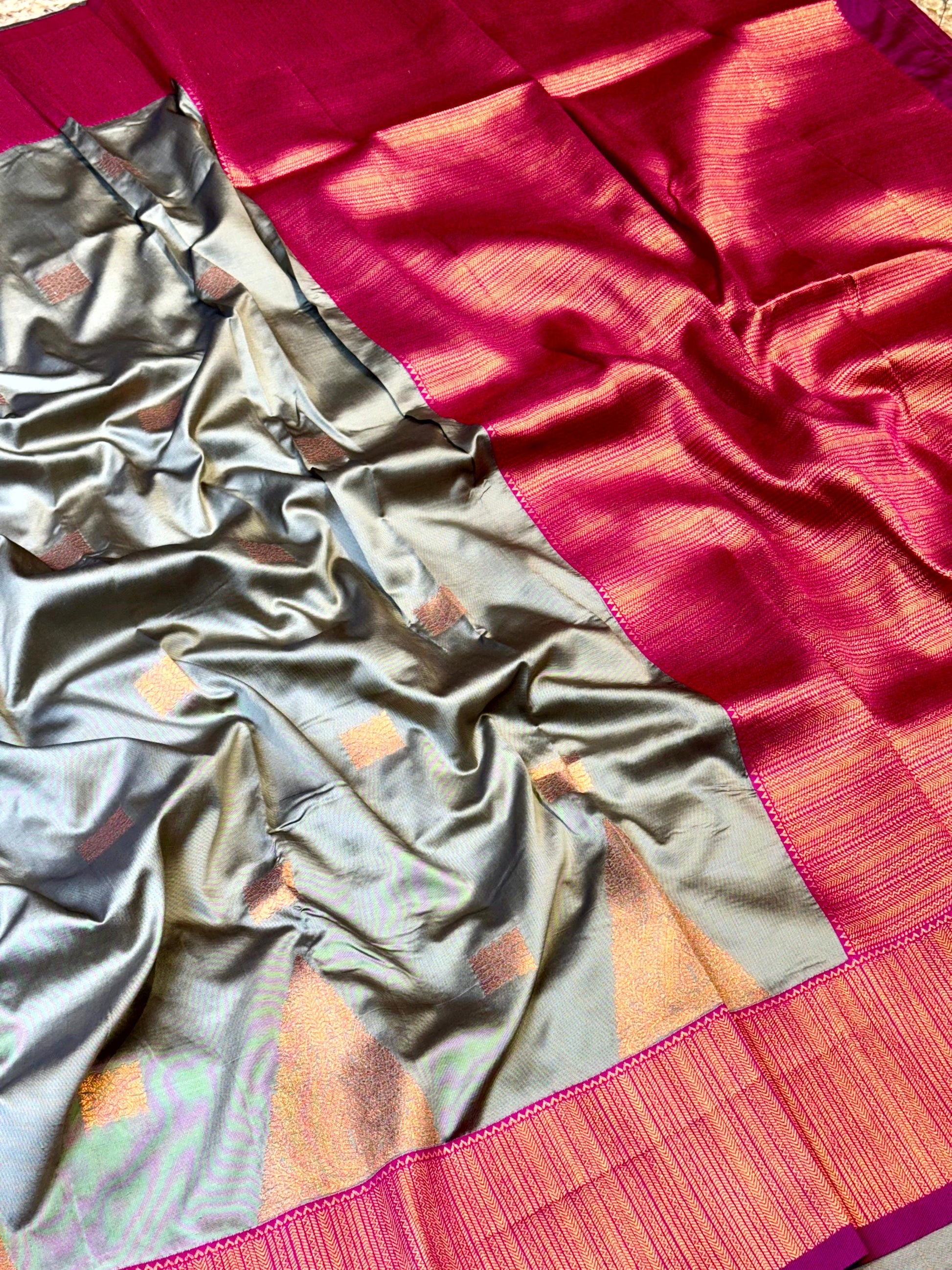 Olive Green Soft Silk Kanjivaram Saree by My Store