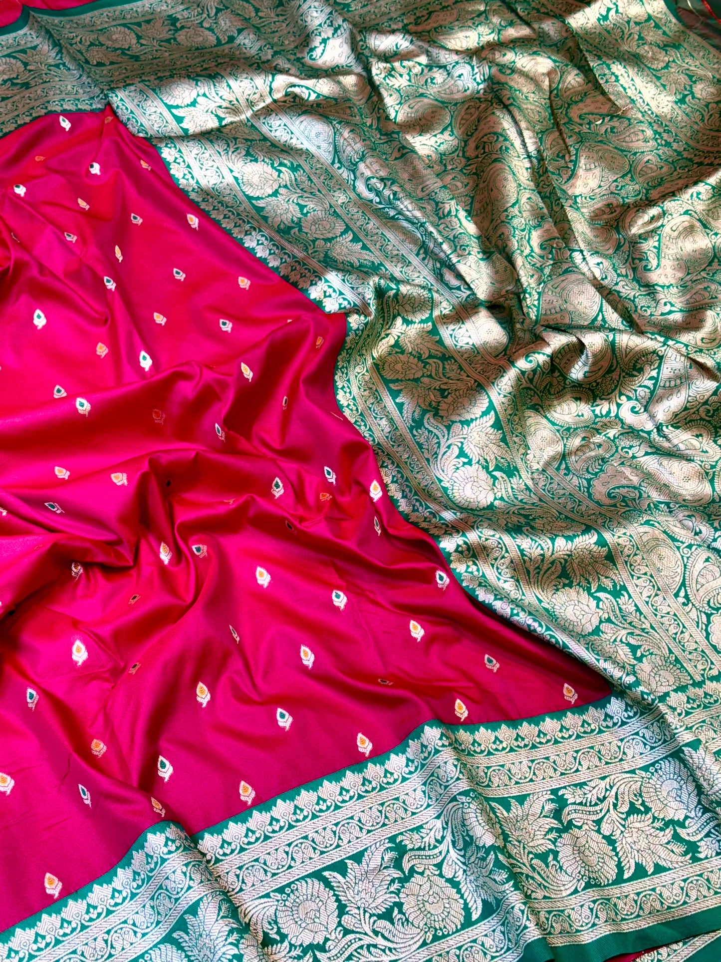 Bright Pink Soft Silk Kanjivaram Saree by My Store