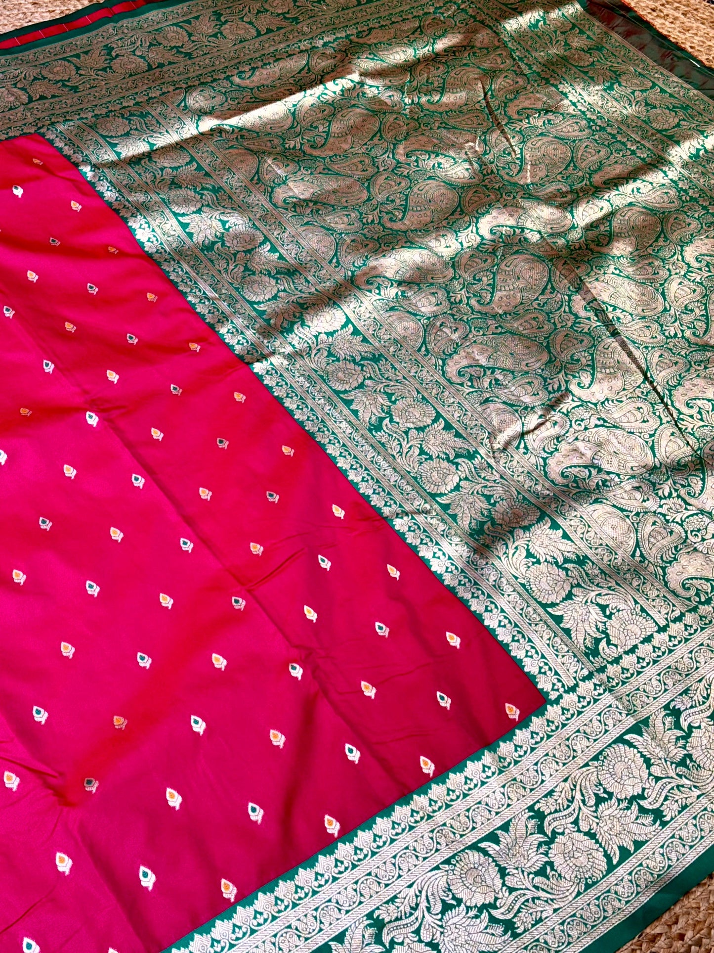 Bright Pink Soft Silk Kanjivaram Saree by My Store