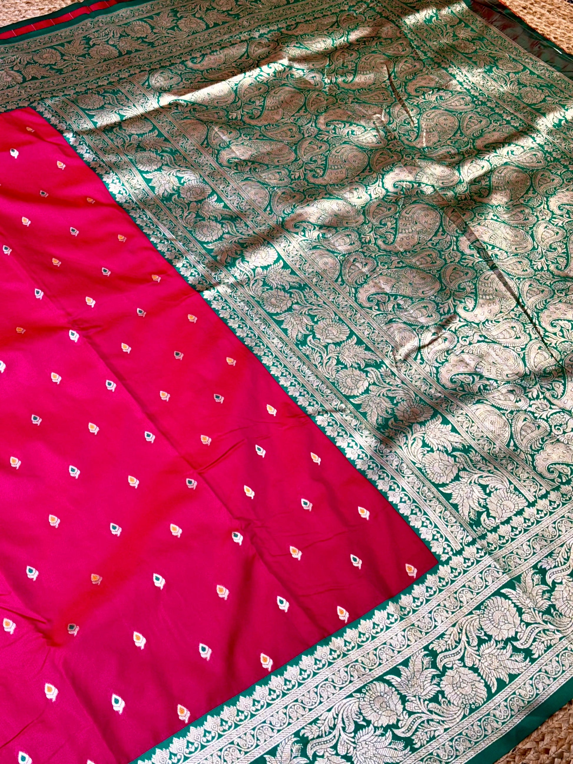 Bright Pink Soft Silk Kanjivaram Saree by My Store