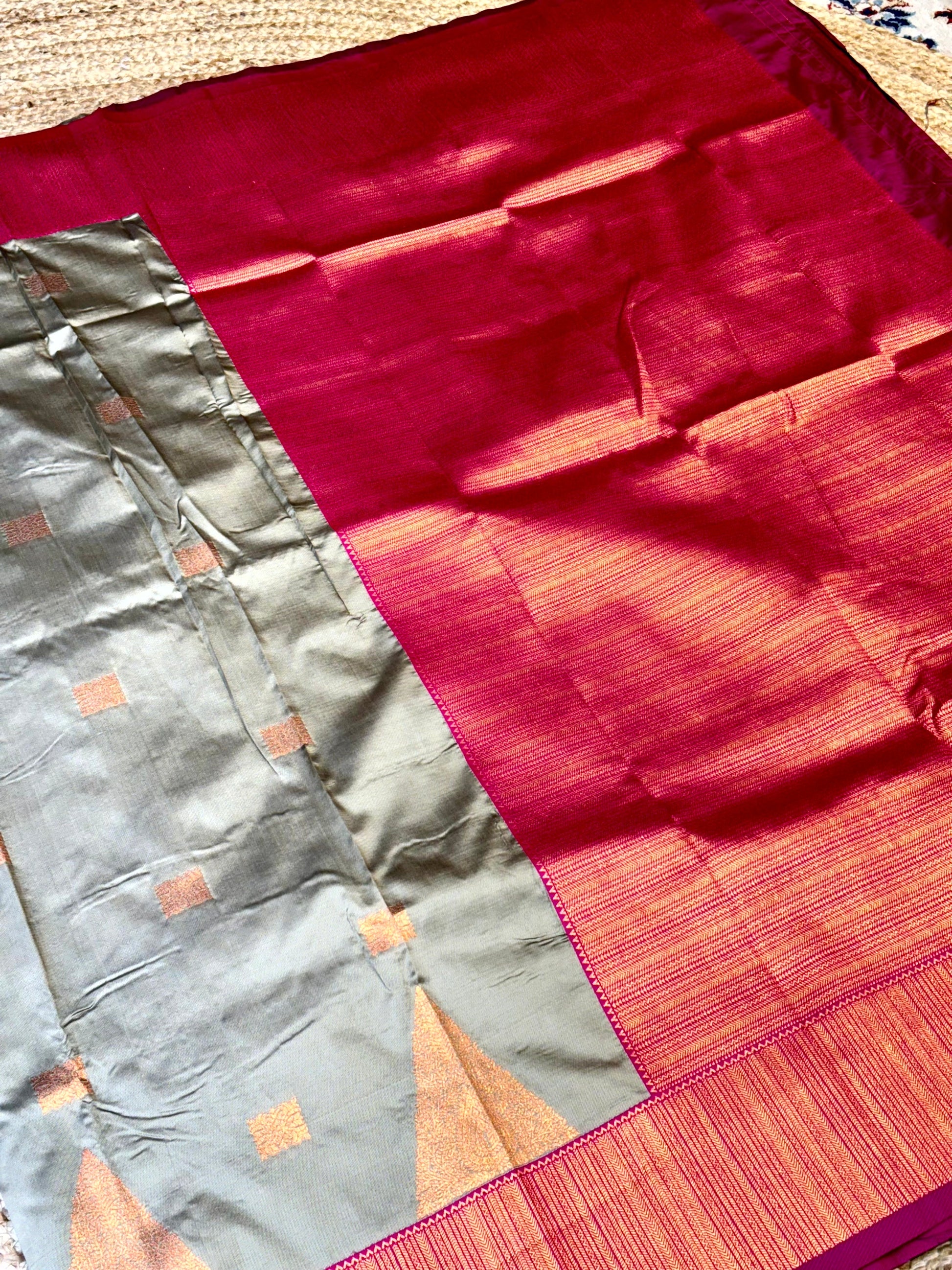 Olive Green Soft Silk Kanjivaram Saree by My Store