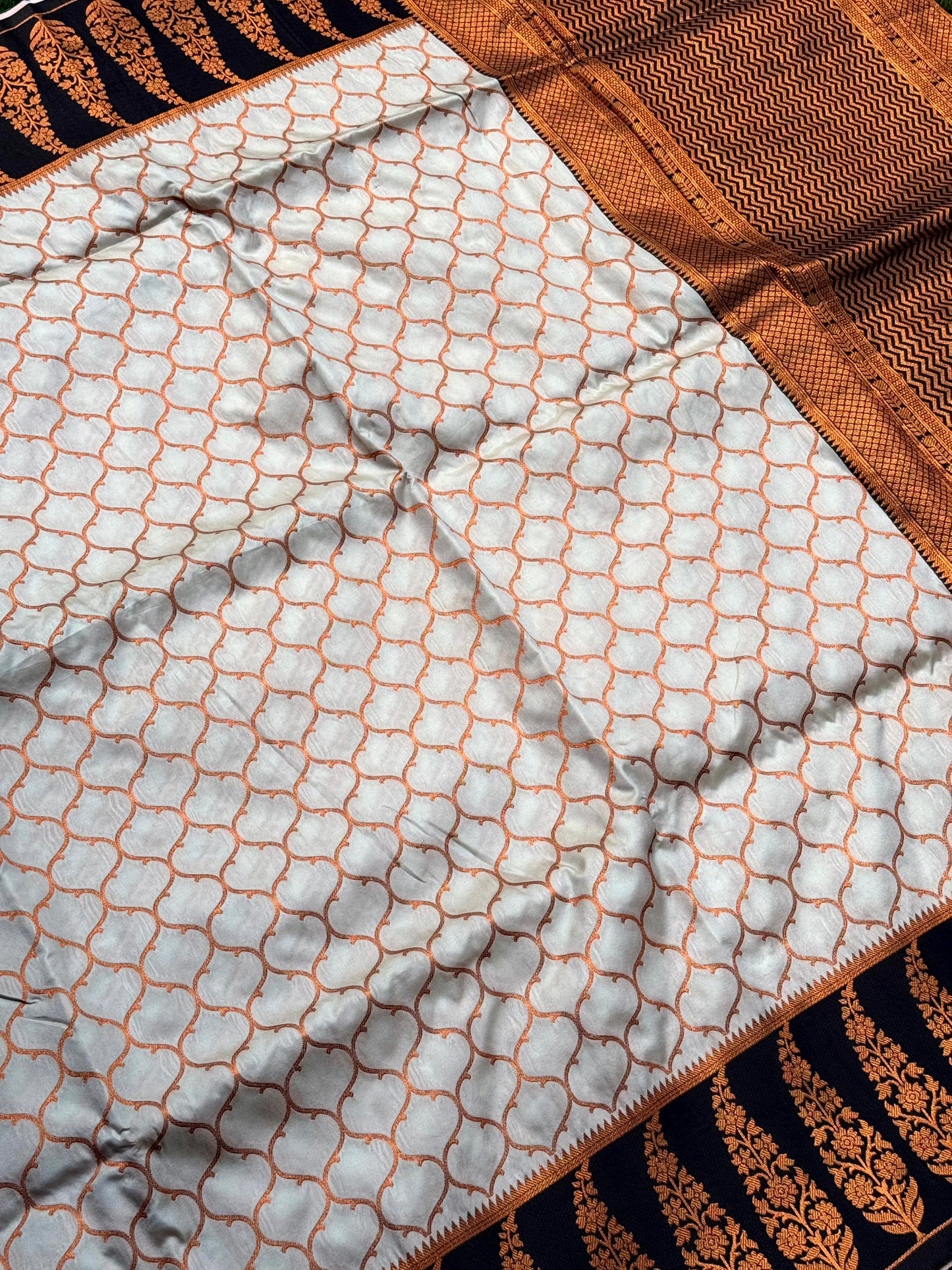 White Soft Banarasi Katan Silk Saree