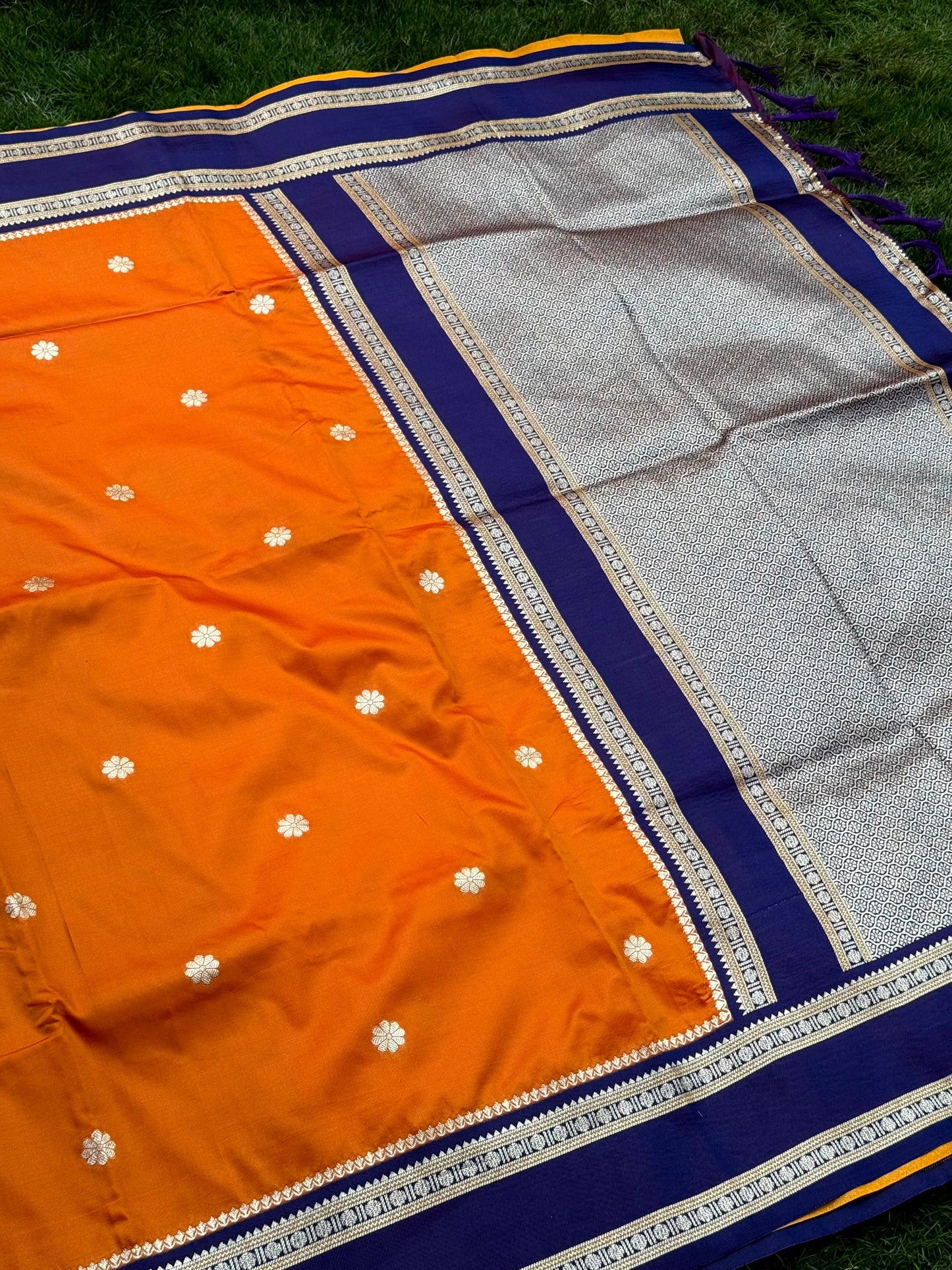 Navy Blue Soft Silk Floral Butta Saree by My Store