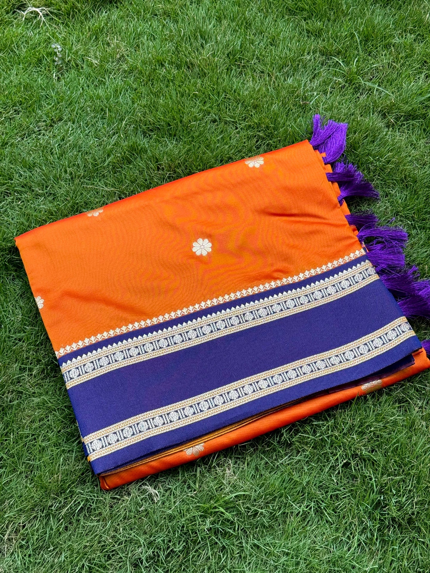 Navy Blue Soft Silk Floral Butta Saree by My Store