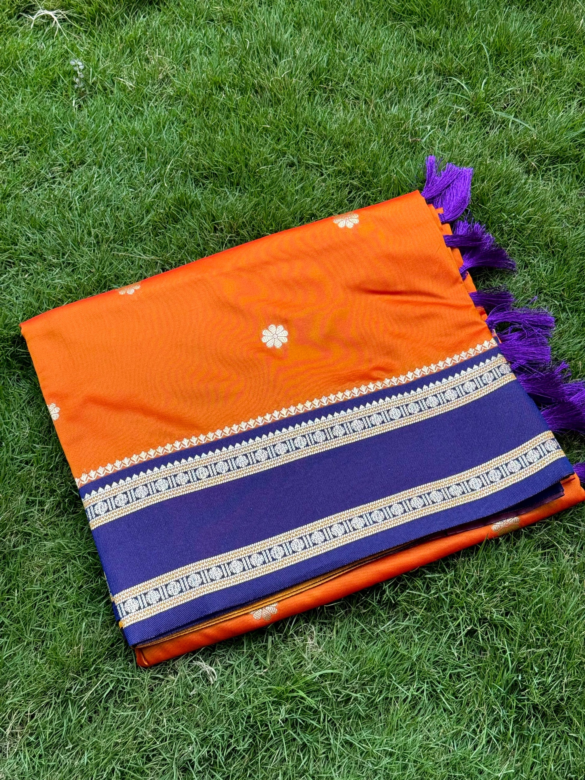 Navy Blue Soft Silk Floral Butta Saree by My Store