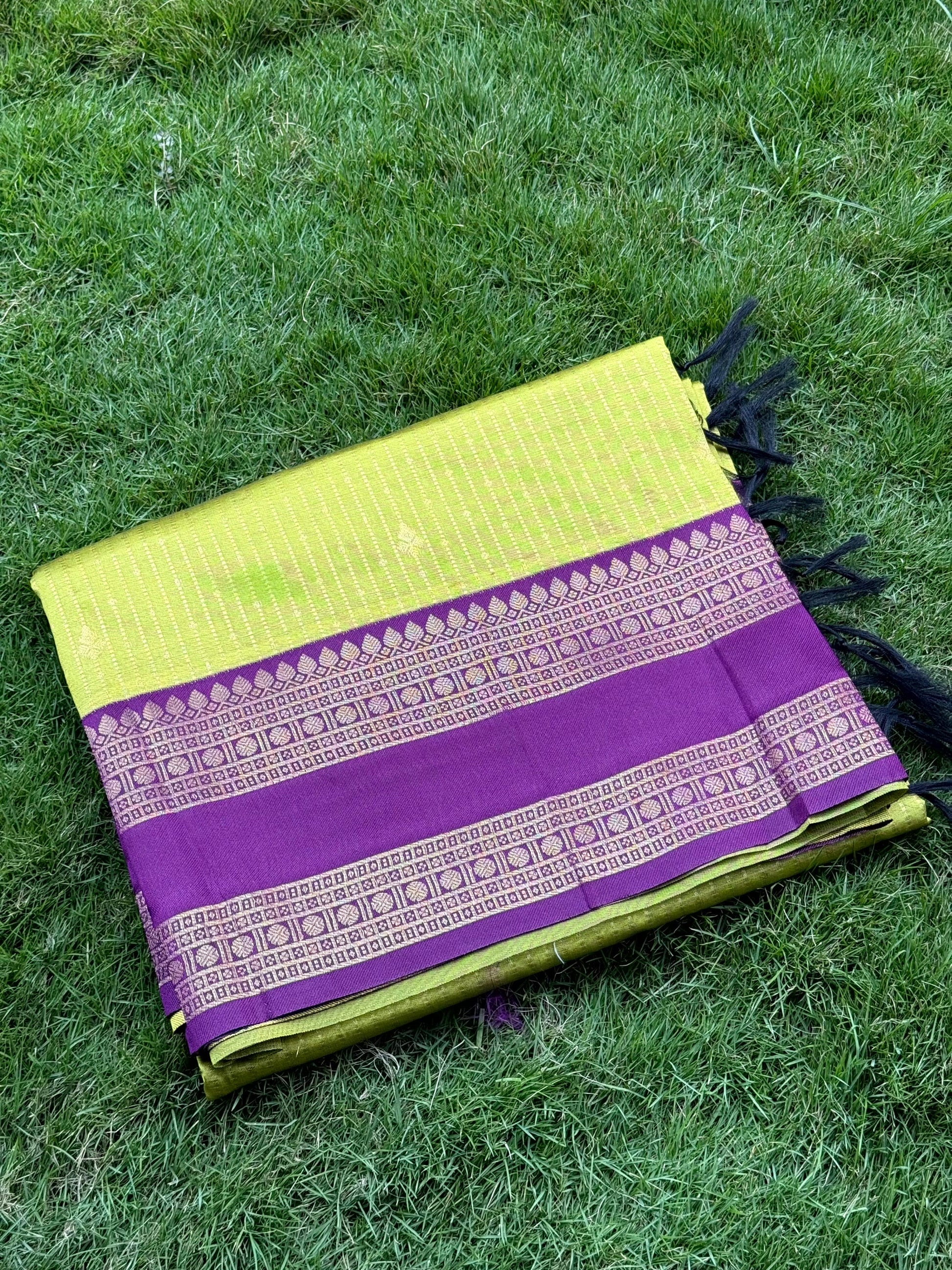 Lime Banarasi Katan Silk Saree by My Store