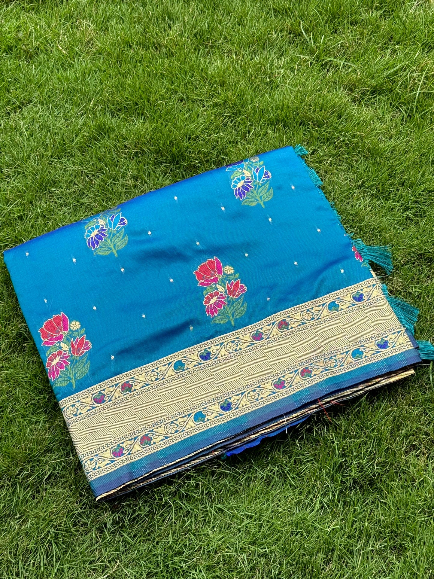 Sky Soft Silk Flowerport Minakari Saree by My Store