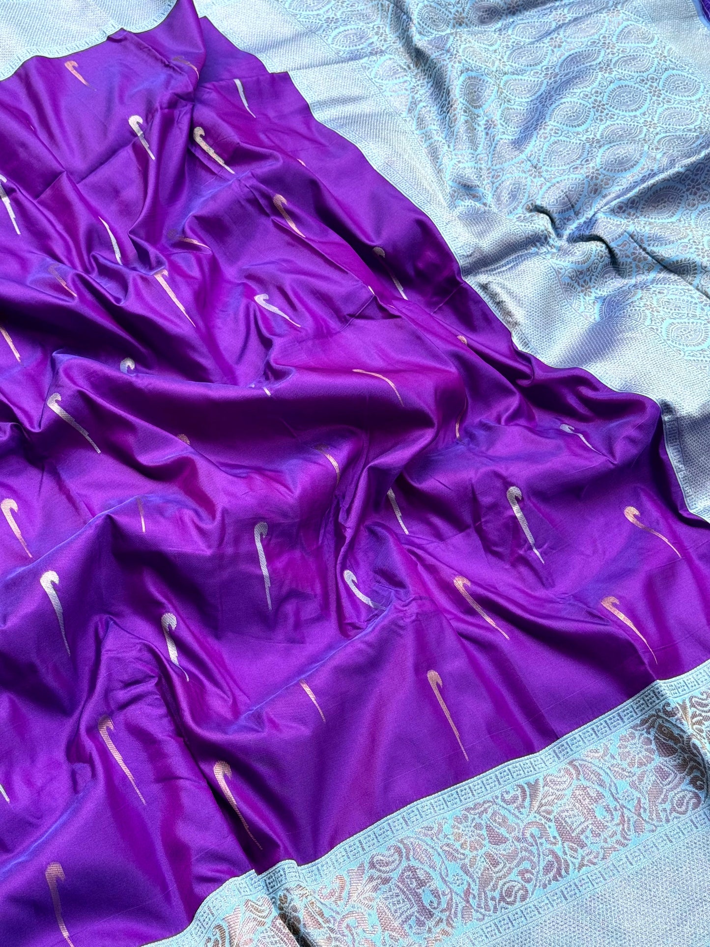 Purple Gold Zari Soft Silk Paithani Saree by My Store
