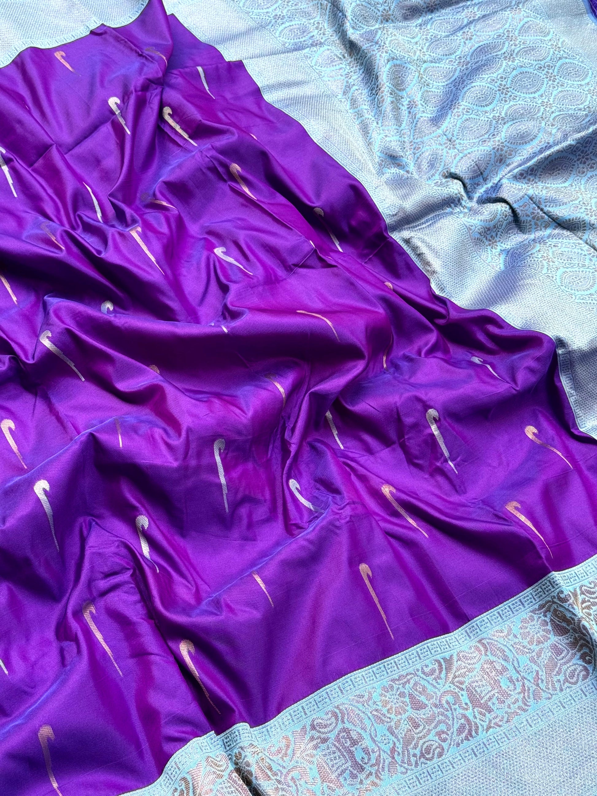 Purple Gold Zari Soft Silk Paithani Saree by My Store