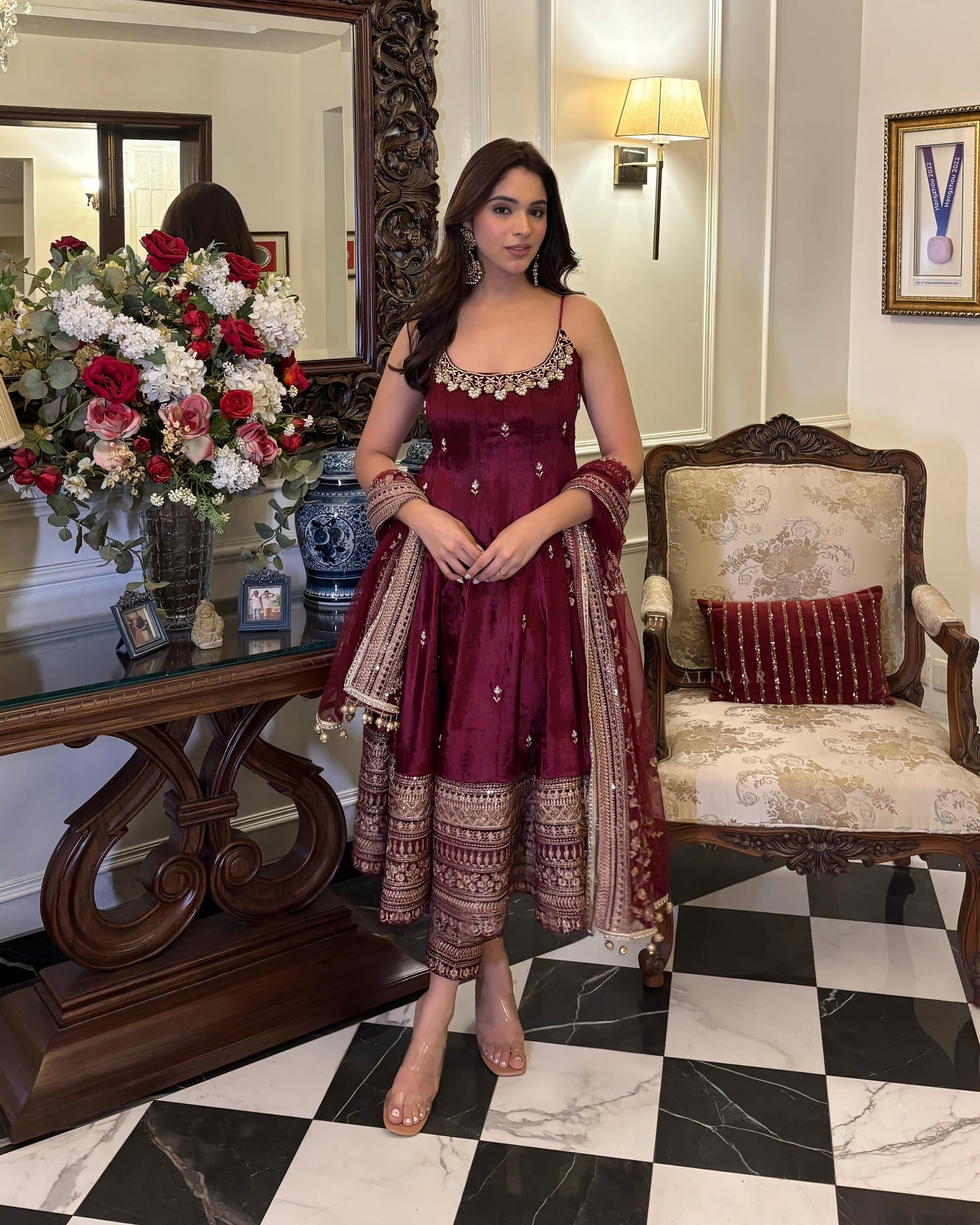 Alveera Premium Quality Maroon Anarkali Suit Set by My Store