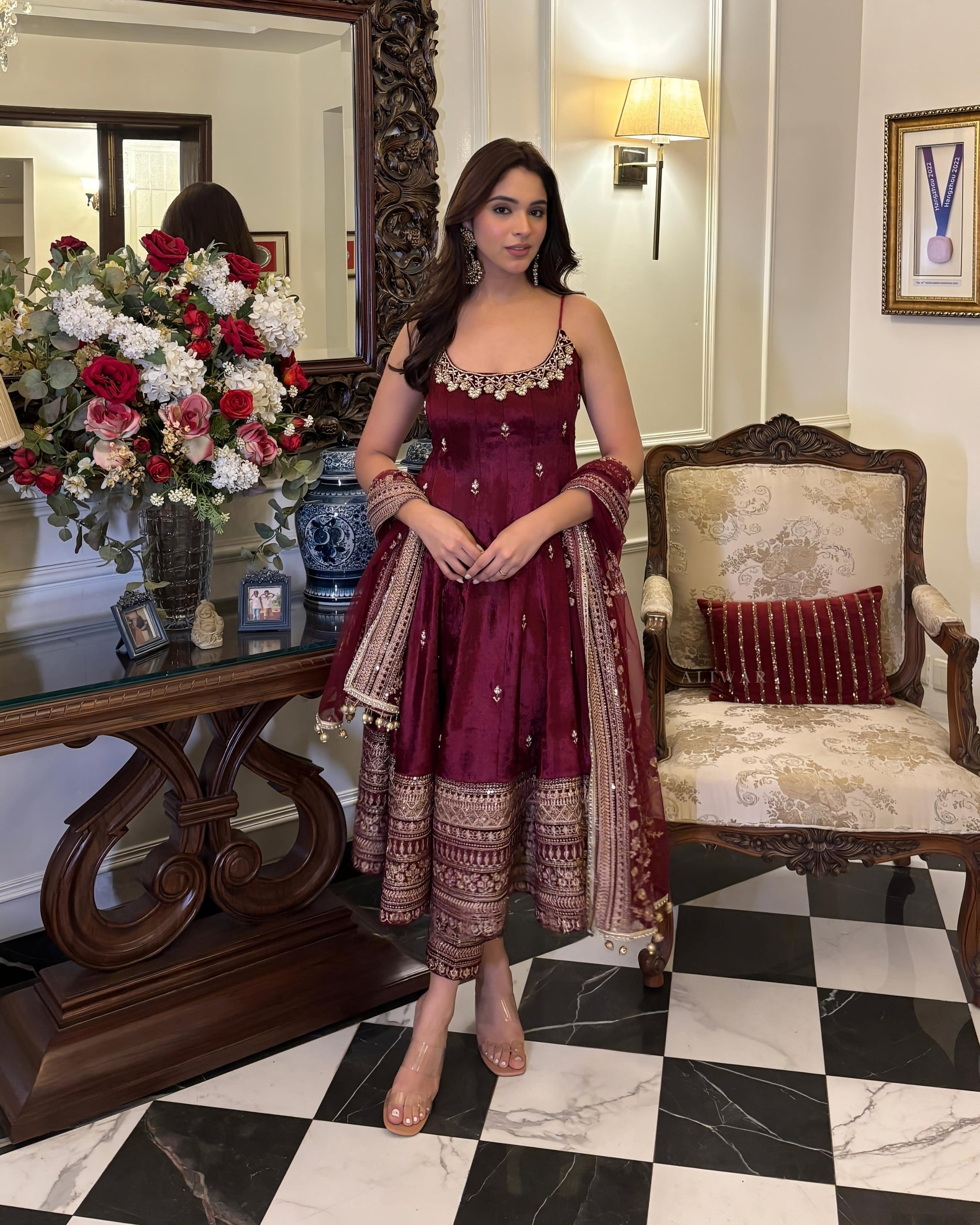 Alveera Premium Quality Maroon Anarkali Suit Set by My Store