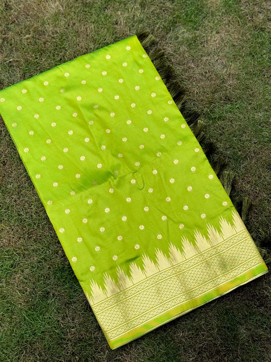 Green Dual Tone Zari Banarasi Paithani Saree by My Store