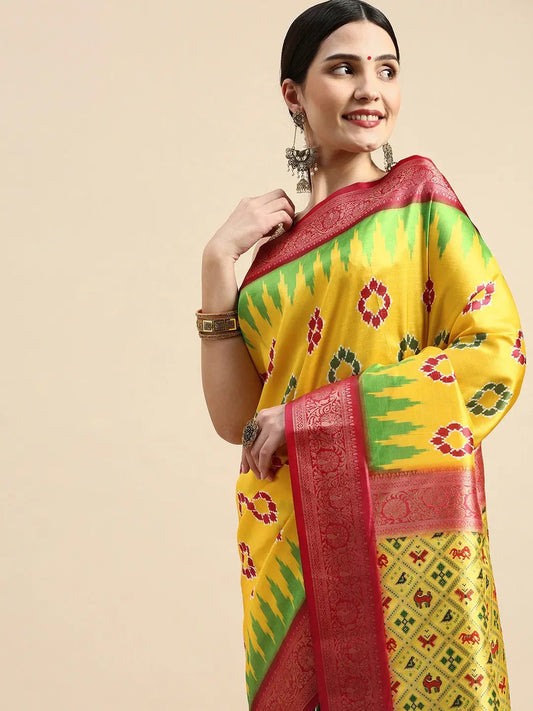 Exclusive Ikkat Digital Print With Patola Pallu Soft Silk Saree by My Store