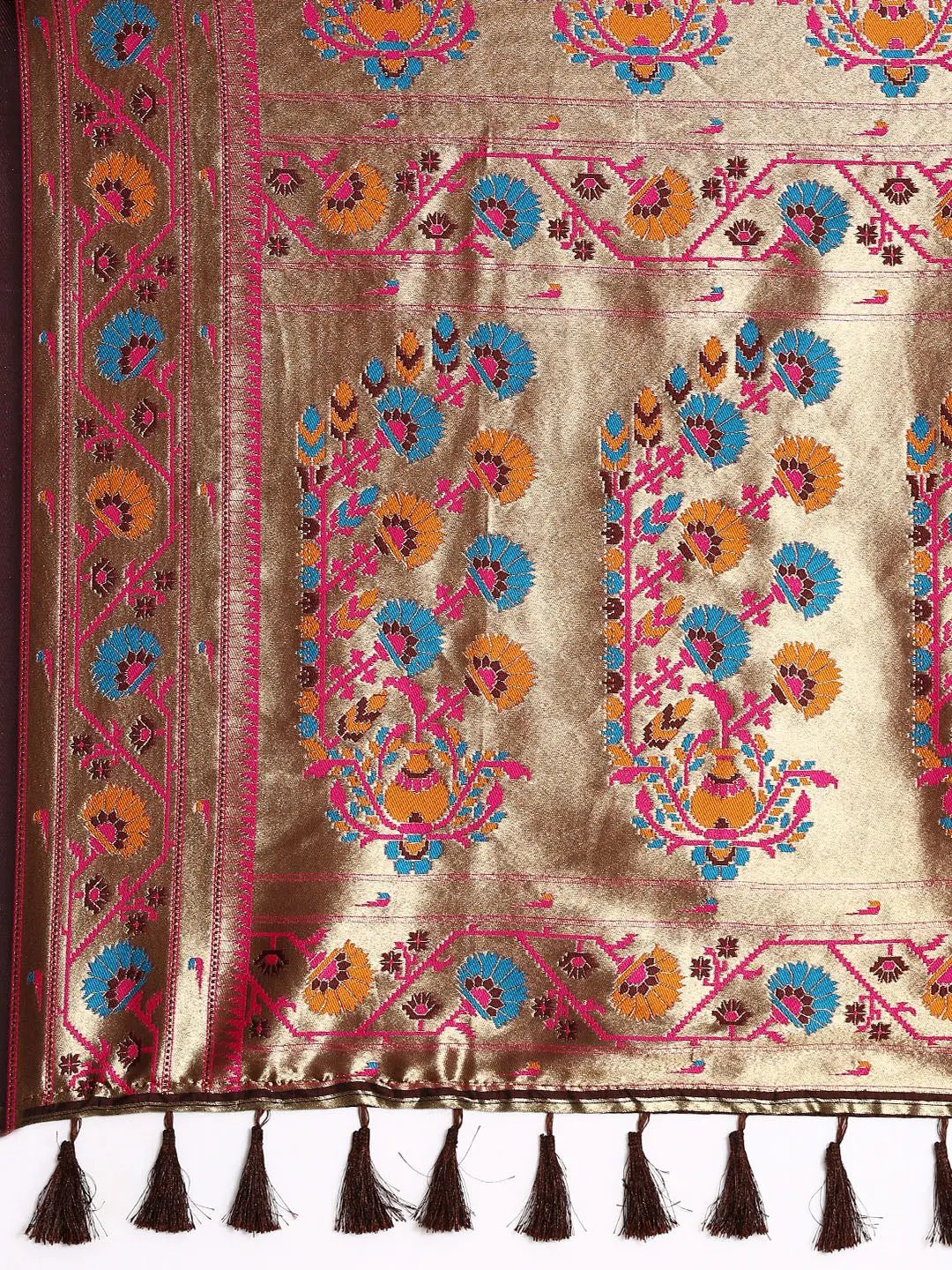 Brown Colour Yevla Paithani Soft Silk Saree by My Store