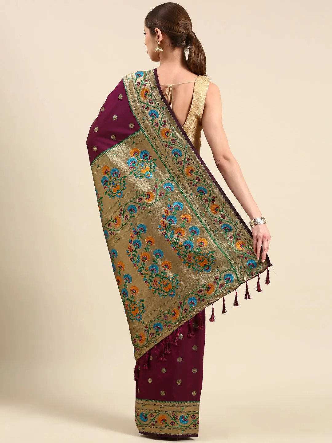 Wine Colour Yevla Paithani Soft Silk Saree