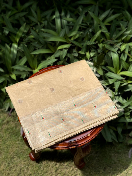 Cream Minakari Weave Soft Organza Paithani Saree by My Store
