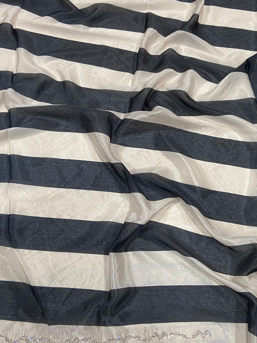 Black And White Poly Chiffon Swaroki Work Saree