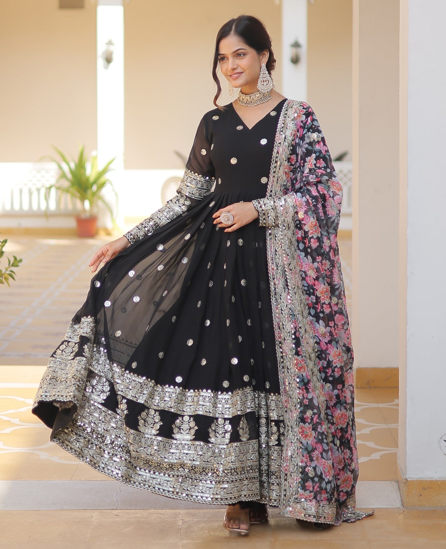 Georgette Embroidered Black Kurta Set