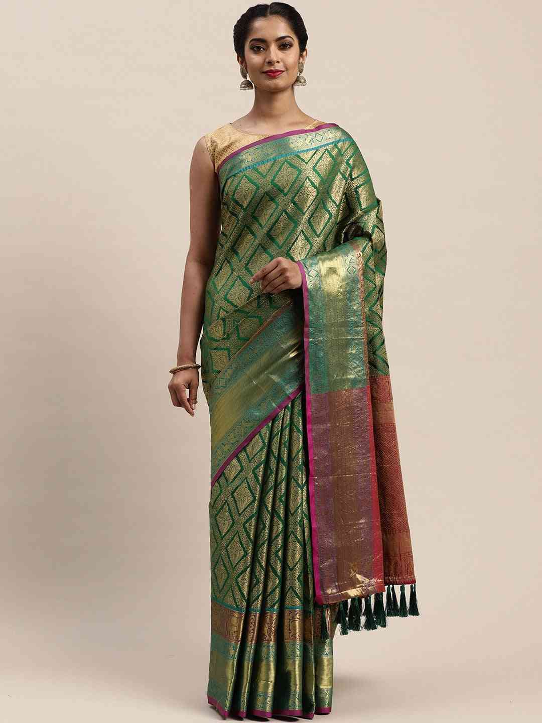 Banarasi Silk Cotton Green Colour Woven Design Saree by My Store