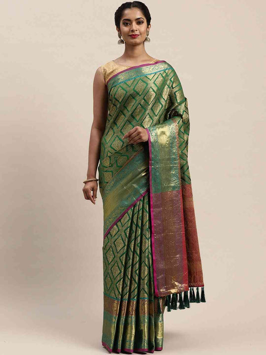 Banarasi Silk Cotton Green Colour Woven Design Saree