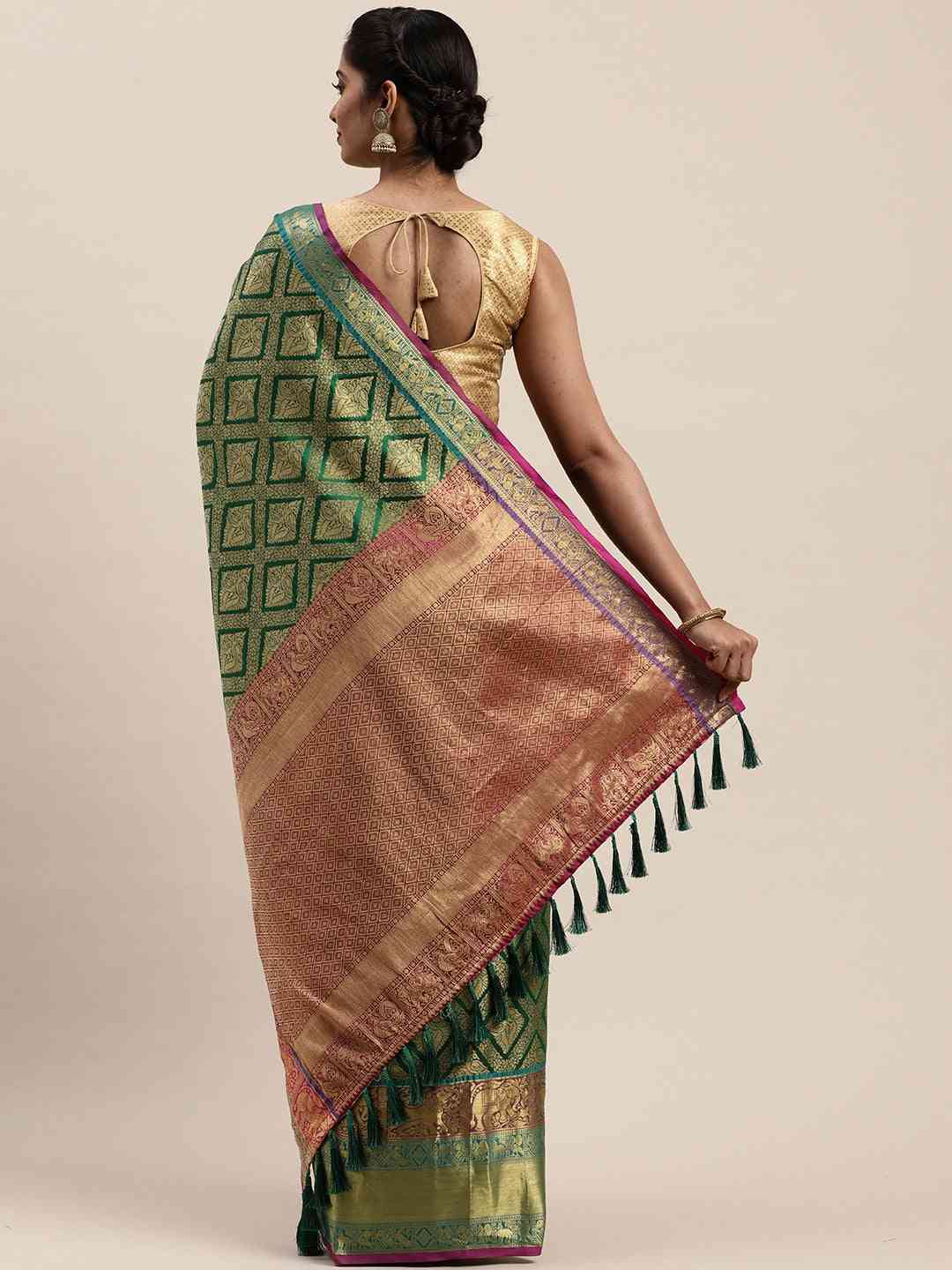 Banarasi Silk Cotton Green Colour Woven Design Saree by My Store