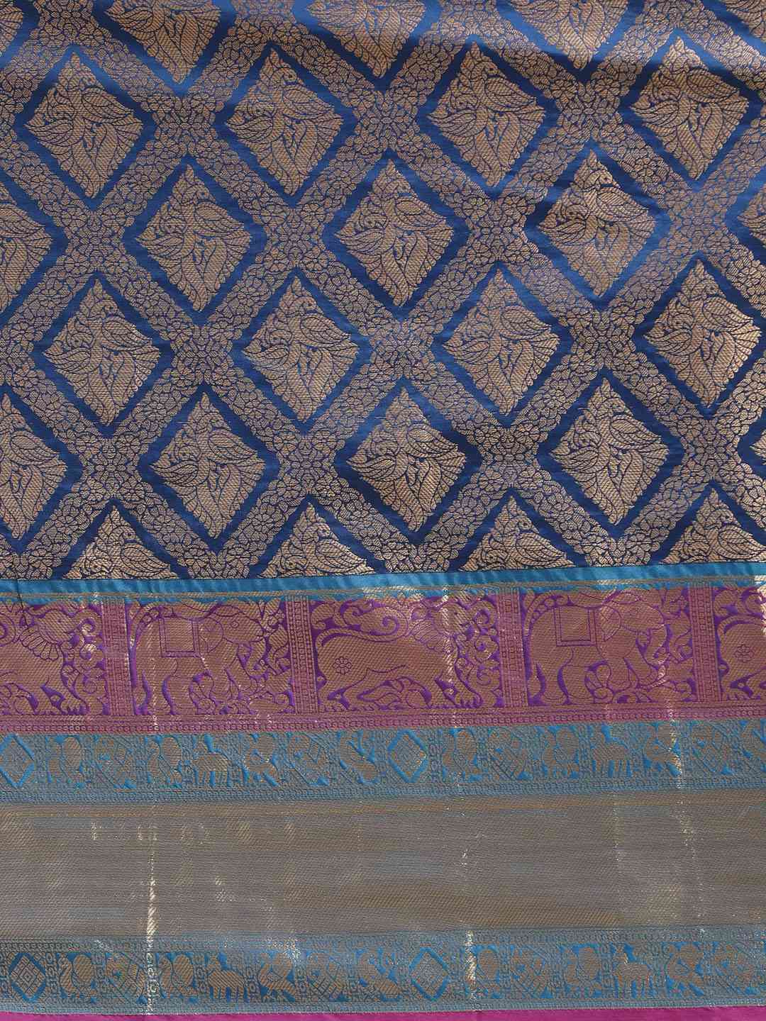 Banarasi Silk Cotton Royal Blue Colour Woven Design Saree by My Store