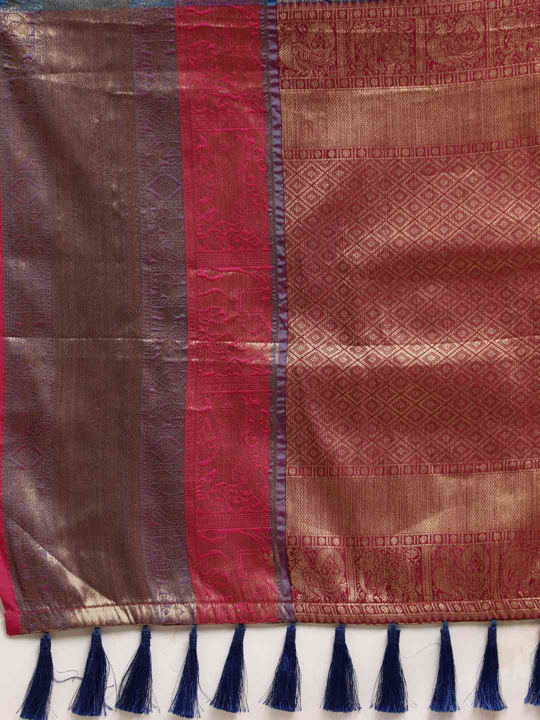 Banarasi Silk Cotton Royal Blue Colour Woven Design Saree by My Store