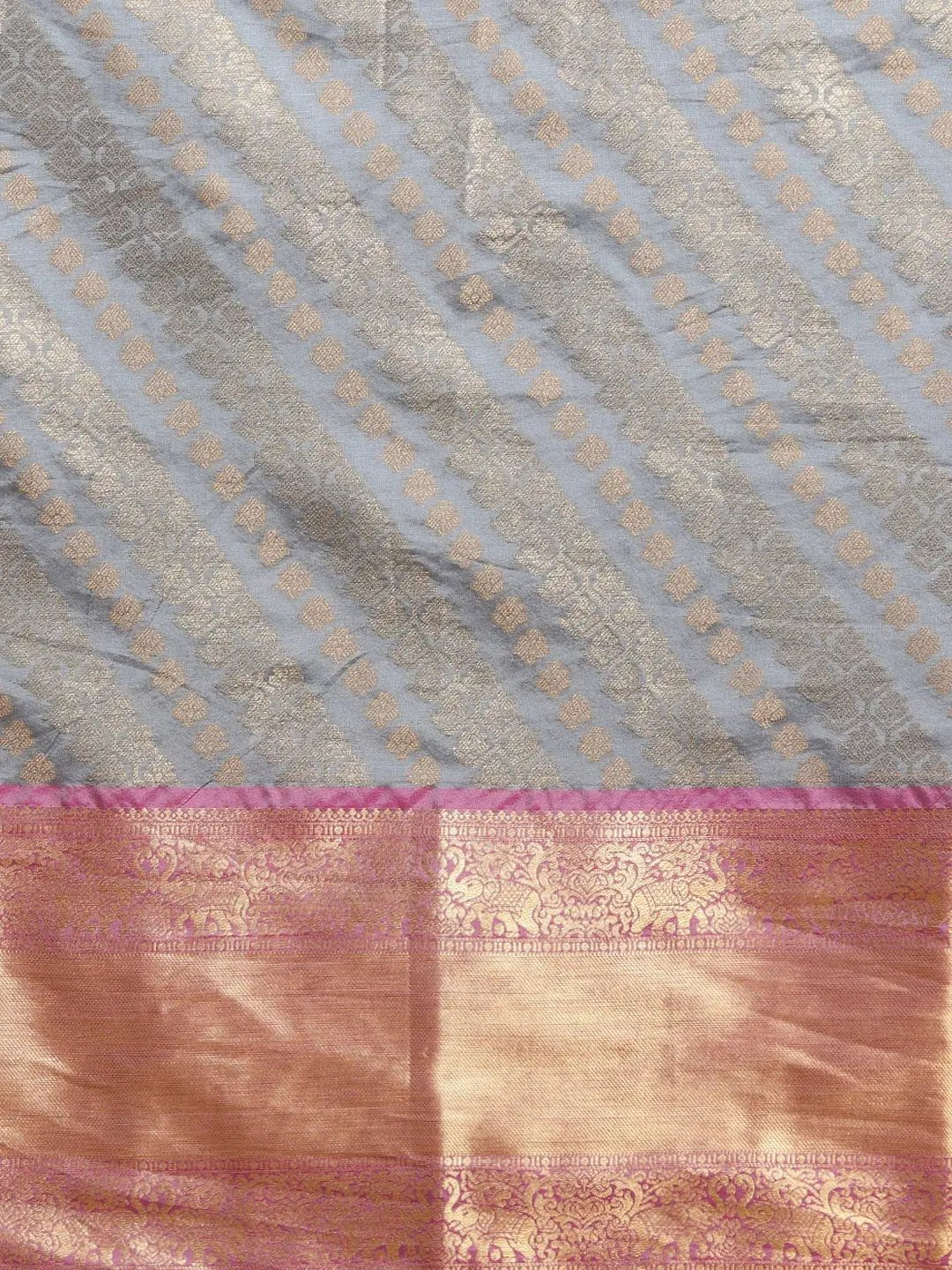 Pure Kanjivaram Grey Colour Zari Silk Saree by My Store