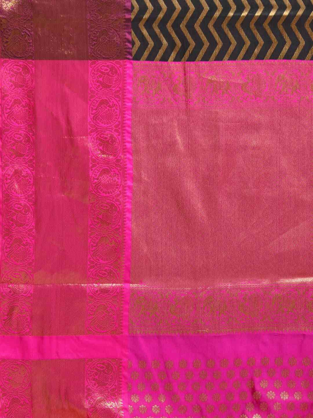 Pure Kanjivaram Silk Black Colour Geometric Print Saree by My Store