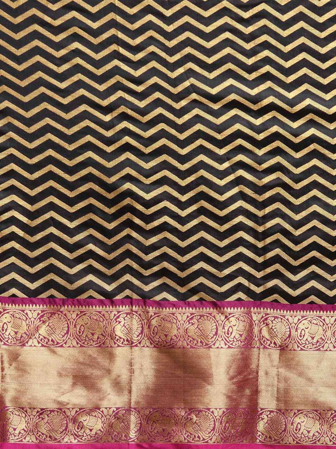 Pure Kanjivaram Silk Black Colour Geometric Print Saree by My Store