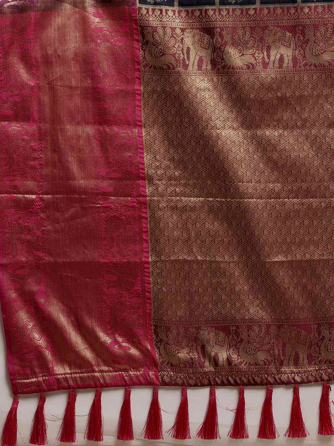 Navy Colour Woven Design Silk Cotton Saree by My Store