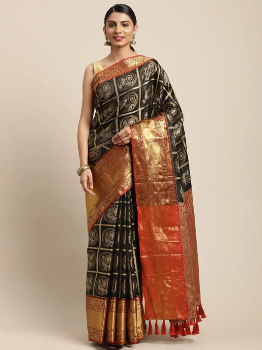 Exclusive Banarasi Pattu Zari Motifs Festive Wear Saree by My Store