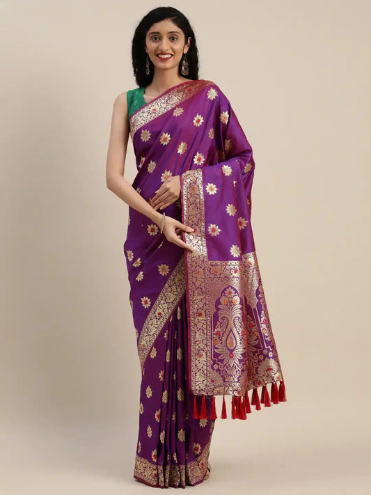 Pure Kanjivaram Silk Purple Colour Woven Design Saree by My Store