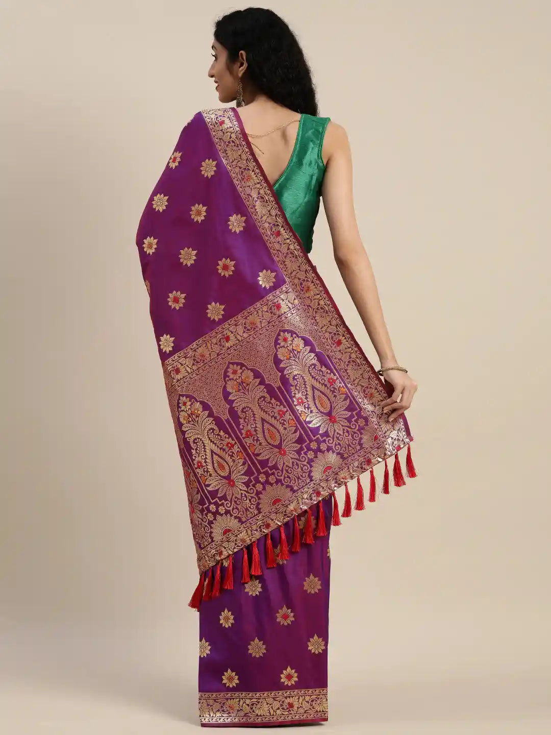 Pure Kanjivaram Silk Purple Colour Woven Design Saree by My Store