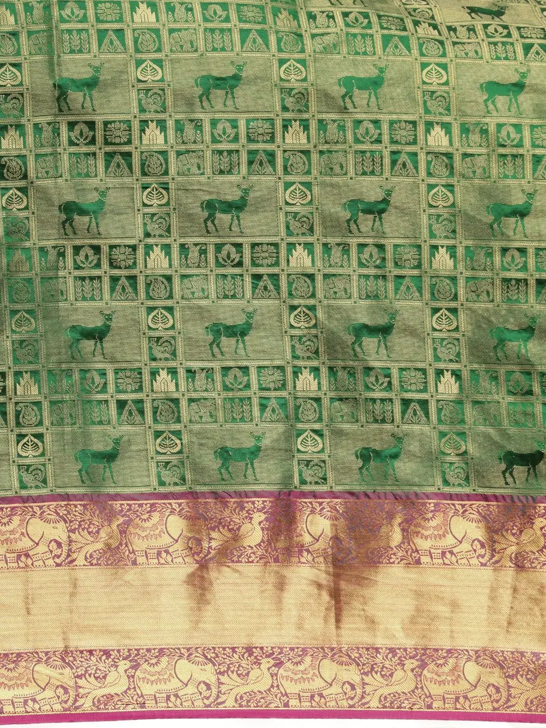 Banarasi Kanchi Ethnic Zari Motif Green Colour Festive Wear Saree