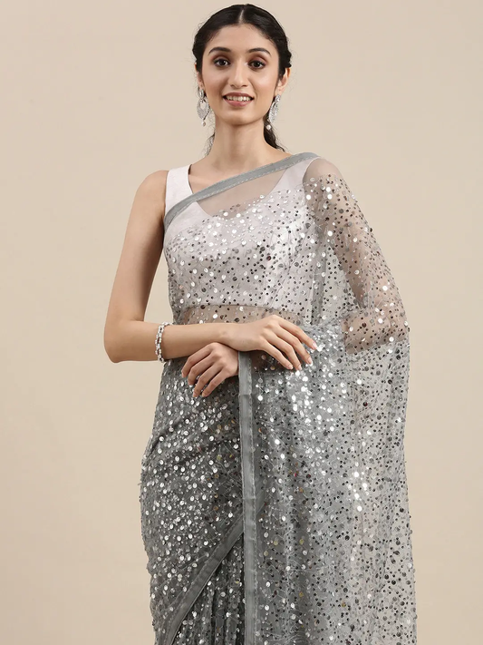 Exclusive Soft Poly Net sequence Work Party Wear Saree by My Store